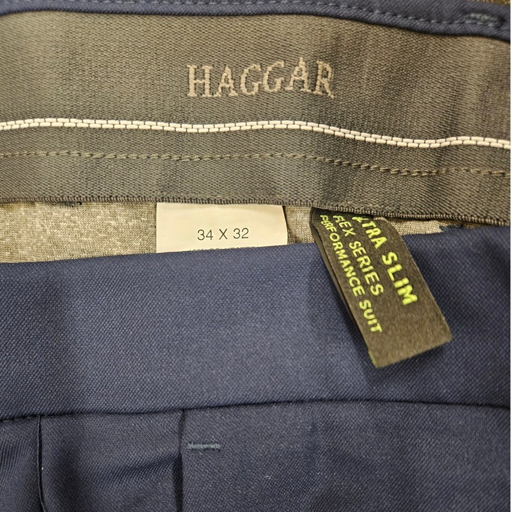 Haggar H26 Suit Pants Mens 34x32 Navy Blue New Ultra Slim Flex Series Trousers - Picture 7 of 7